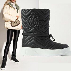 GUCCI BOOTS GG LOGO QUILTED BLACK NYLON RUBBER SOLE sz IT 38 US 8